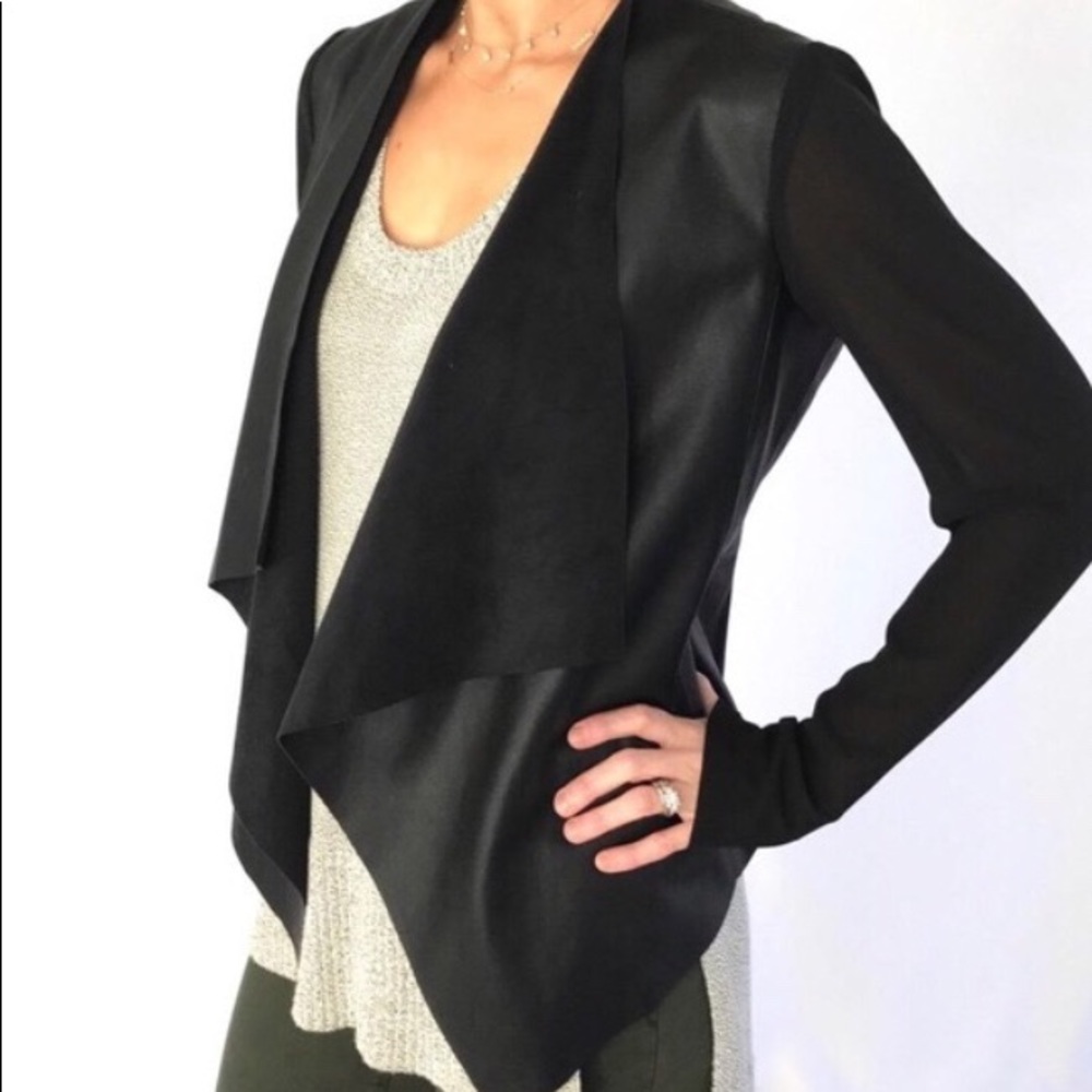 Zara Open Cardigan with Faux Leather Panels